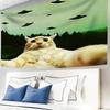 Funny UFO Cat Selfie Tapestry Viral Meme Print Polyester Wall Hanging for Living Room Hilarious Alien Invasion and Cat Lover T
