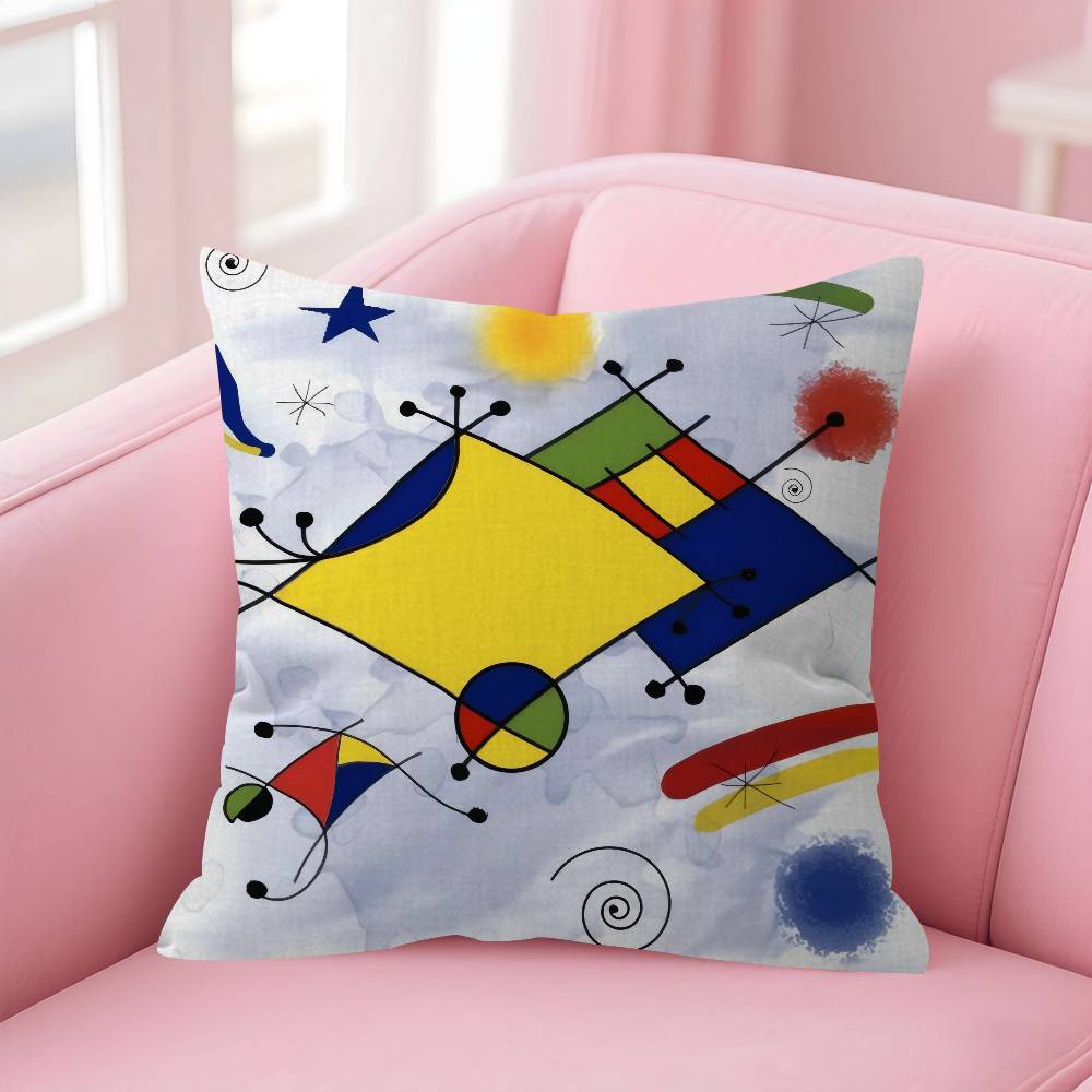 Classic painter Joan Miro Doublesided Printed pillow cover Short plush Suitable living rooms bedrooms sofas throw cushion cover