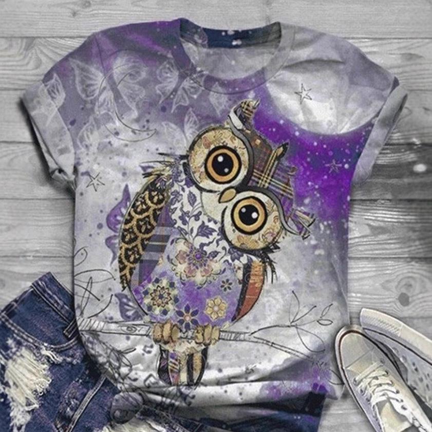 Summer New Women's Cartoon 3D Animal Digital Printed Short Sleeved T-shirt