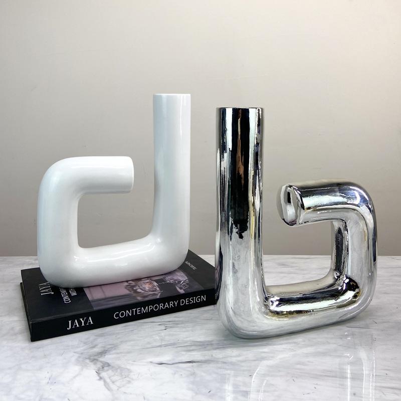 Light Luxury Electroplated Elbow Ornaments Vase Creative Twisted Flower Utensils Model Room Living Room Coffee Table TV Cabinet Decoration Furnishings