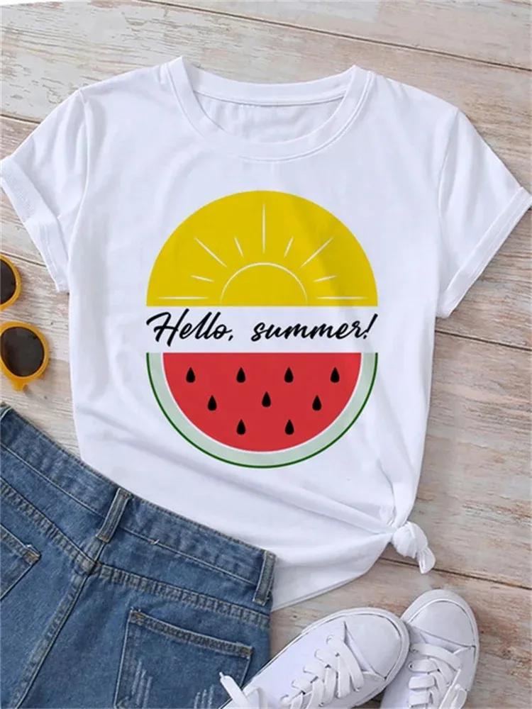 White Cartoon Casual Women FeUnisex Clothes Summer Funny Watermelon Fruit Print Women T Shirt Harajuku Aesthetic Clothes