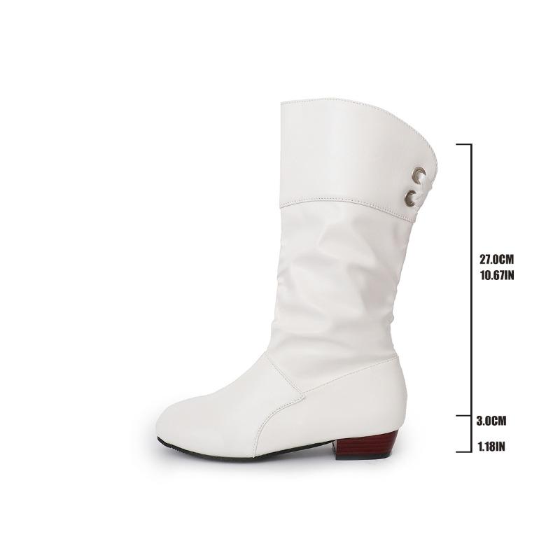 Western Shoes for Women Versatile Chunky Heel Ankle Boots Knee High Red Black Tall Boots Woman Pleated Low Heel Women's Boots
