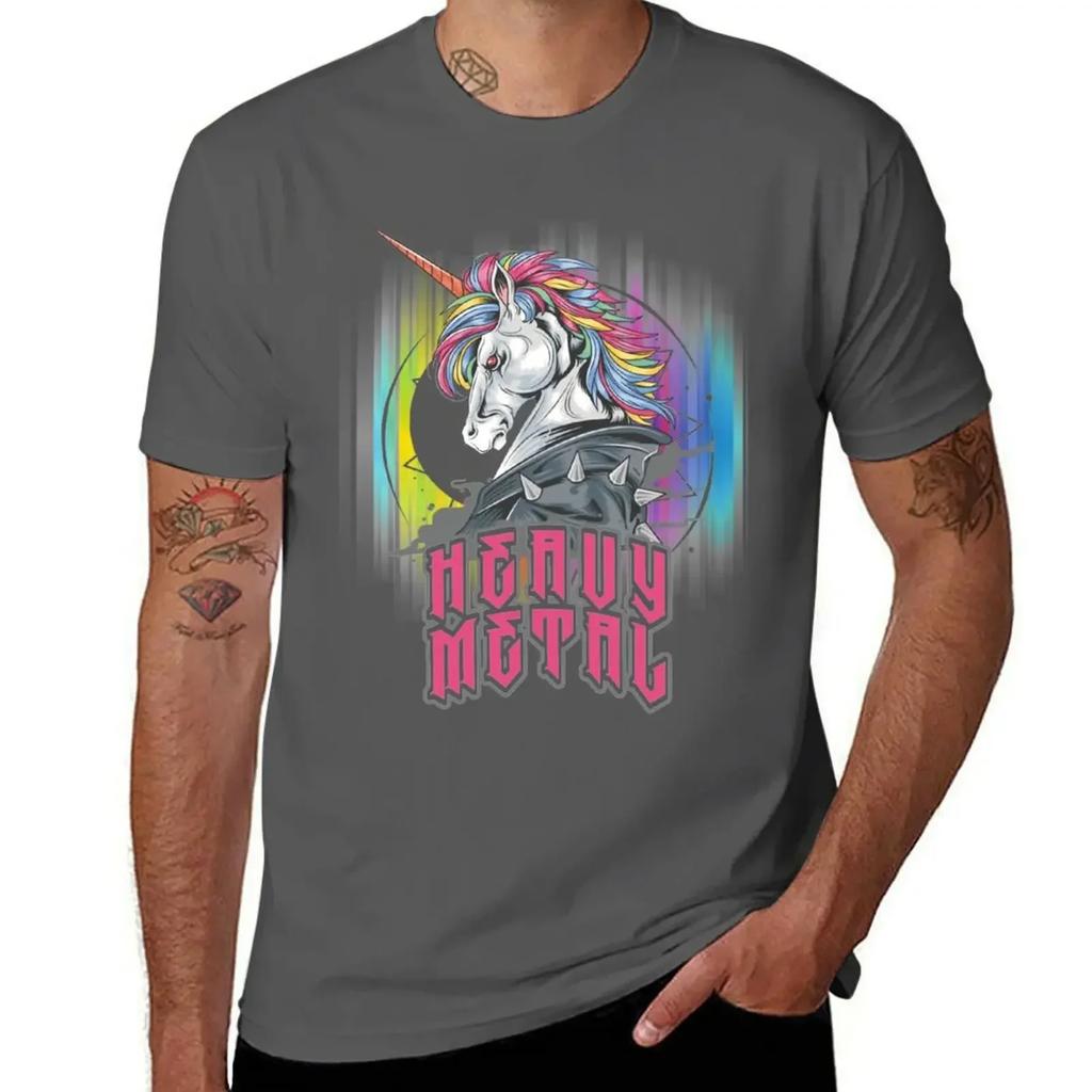 Funny Heavy Metal Unicorn Design Tshirt Blacks Oversized Graphic Tee Unisexs Cotton Tshirt
