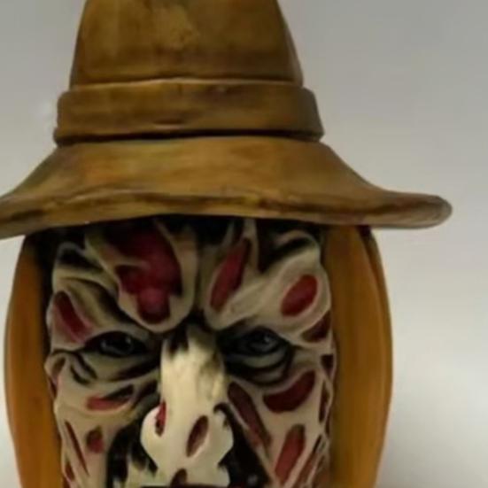 Pumpkin Face Sculpture Spooky Ghost Face Resin Pumpkin Figurine Halloween Tabletop Decoration for Indoor Outdoor Patio Home Decor