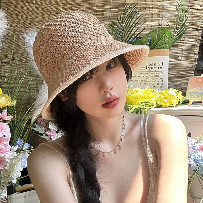 Women's summer fisherman hat, hollow and breathable, sun protection, UV protection, bucket hat for outdoor beach trips