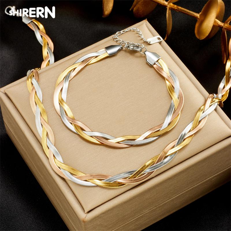 

Нержавеющая сталь 3в1 кроссовер-змея-цепочка, ожерелье, браслеты для женщин и девочек, новая мода, водонепроницаемый комплект ювелирных изделий