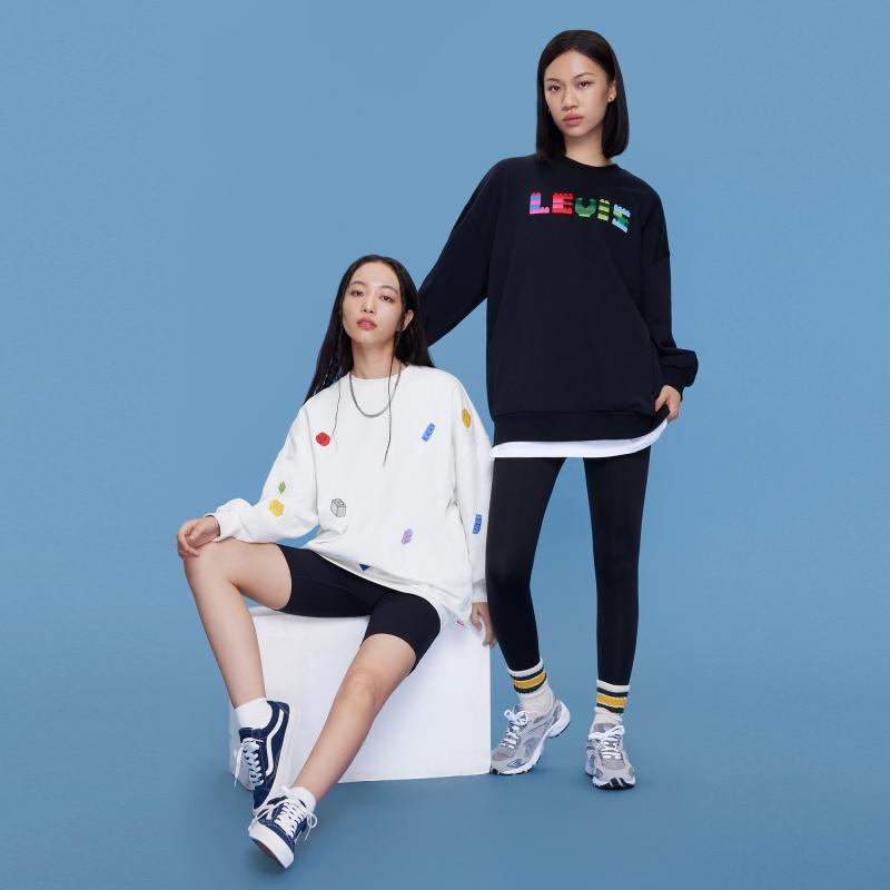Levis FW22 Embroidered Logo Crew Neck Pullover Sweatshirt Unisex sweatshirt Black A5441-0001