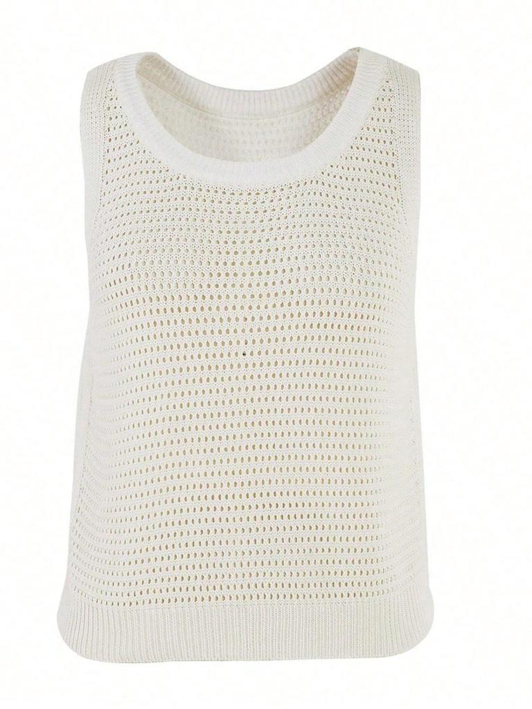 Ärmelloses gehäkeltes Tanktop für Damen Rundhalsausschnitt Ausgeschnitten Lässig Sommer Pullover