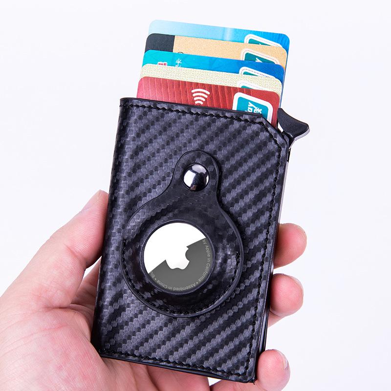 RFID Tracker AirTag Case: Carbon Fiber & Leather Money Clip Card Holder