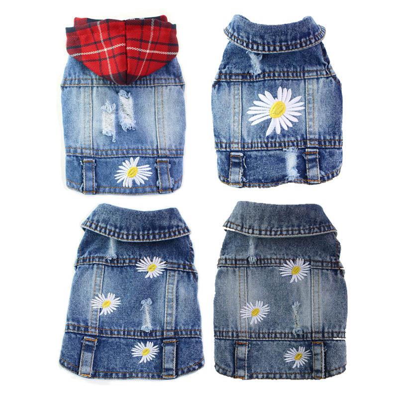 XS-XXL Denim Dog Costume Spring Cowboy French Bulldog Vest Sweet Daisy Shirt Jeans Jacket Clothing for Dogs Chihuahua Yorkies