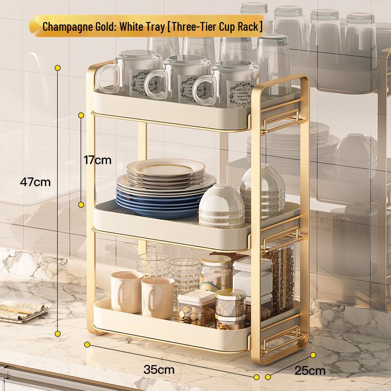 Multi-Layer Tea Set & Water Cup Storage Rack - Elegant Countertop Organizer