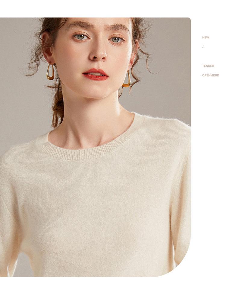 Women's Cashmere Crew Neck Pullover – Warm Autumn/Winter Loose Knit Sweater