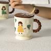 Cartoon Character Cute Mug with Lid and Spoon Retro Girl High Looking Ceramic Children's Cup for Drinking Water for Home Use