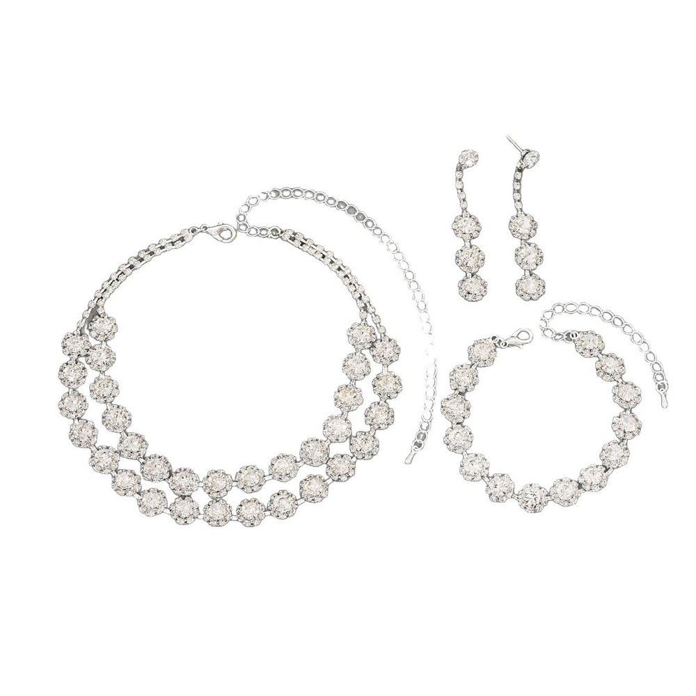 Fashion Shining Jewelry Set Inlay Rhinestone Clavicle Chain Elegant Bracelet  Wedding Engagement