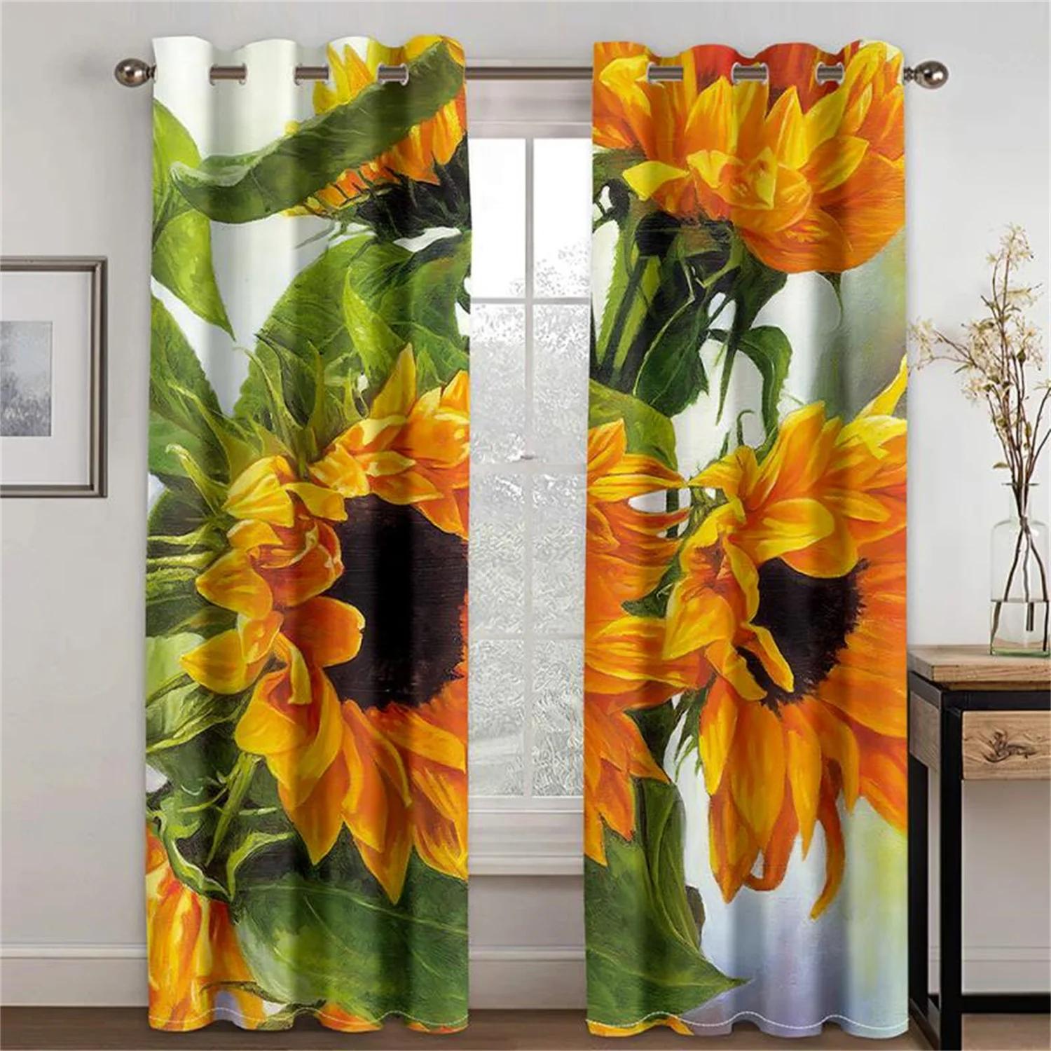 

Classic Pastoral Style Yellow Sunflower Curtains 2 Panels For Living Room Bedroom Kitchen Room Balcony Decorative Style Curtains 50W60H(CM)X2&HOOK