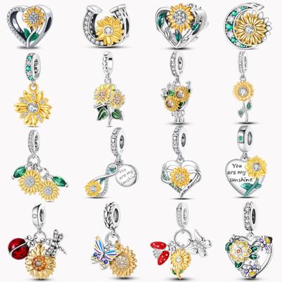 New Stylecopper Sunflower And Rose Charm Beads Suitable For Original Pan Women'S Bracelet Di Souvenir Customization