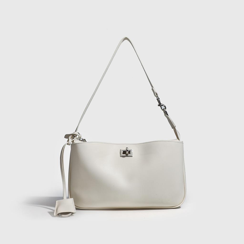 Korean Solid Color Shoulder Bag Underarm Bag Lock Small Square Bag Motorcycle Handbag Bag French Crossbody Bag Simple