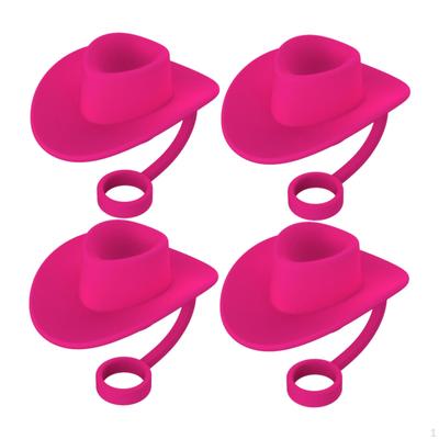 4 Pieces Straw Covers Cap Cowboy Hat Shaped Silicone Dust Plug for Camping