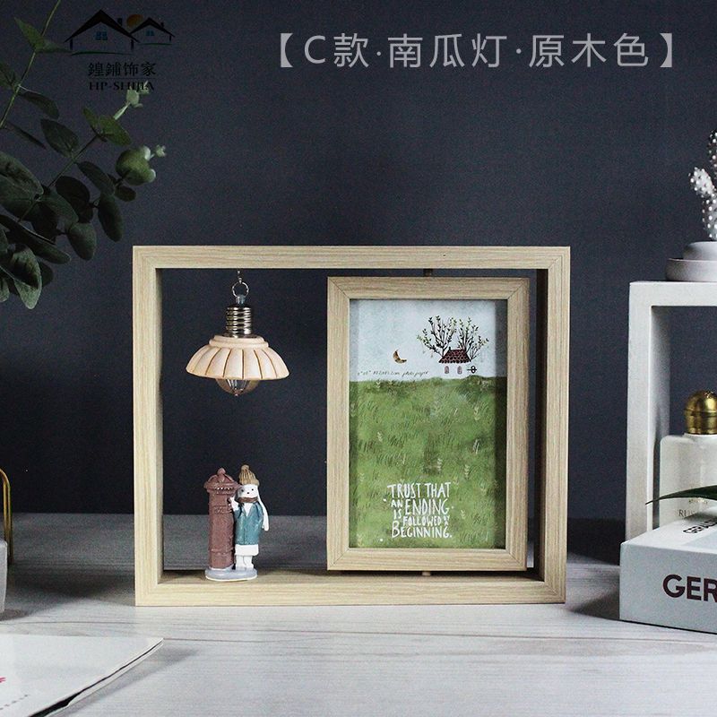 Персонализированная фоторамка для пары в скандинавском стиле, 6-дюймовая двусторонняя вращающаяся настольная фоторамка с LED-подсветкой, креативный дисплей для фотографий 24X20CM