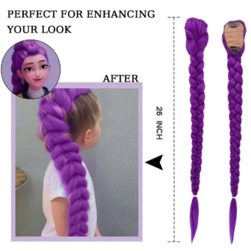 26inch Extra Long Synthetic Purple Braided Wig Shimmering Metallic Kids Christmas Costume Hairpiece Rumi Collection
