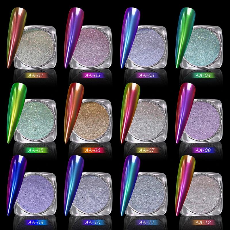 Candy Colored Magic Mirror Powder For Nails Chameleon Glitter High-Light Iridescent Diamond Holographic Rainbow Eyeshadow Dust