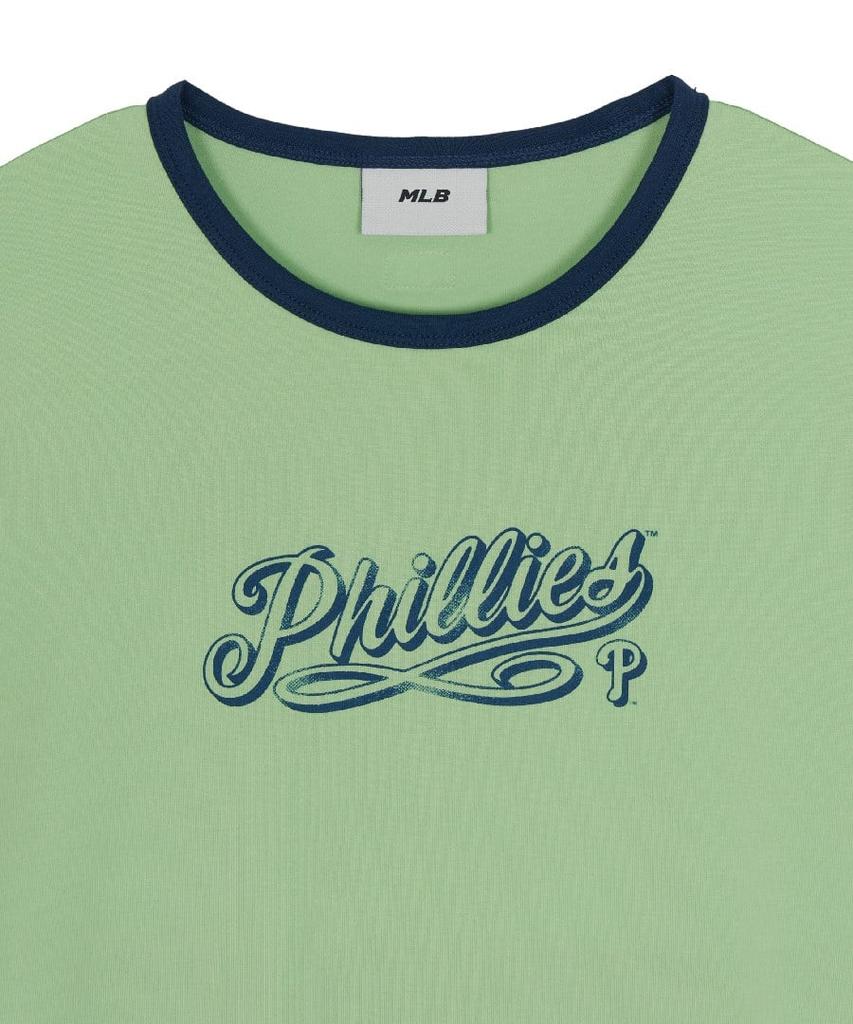 Emelbi Women'S Lettering Slim Semi-Crop Ringer T-Shirt Phi (Ptn.Green)