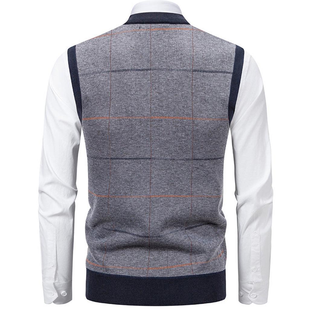 Men's Winter Fleece-Lined Plaid Vest, Pullover, Loose-Fitting Men's Sleeveless Sweater Vest