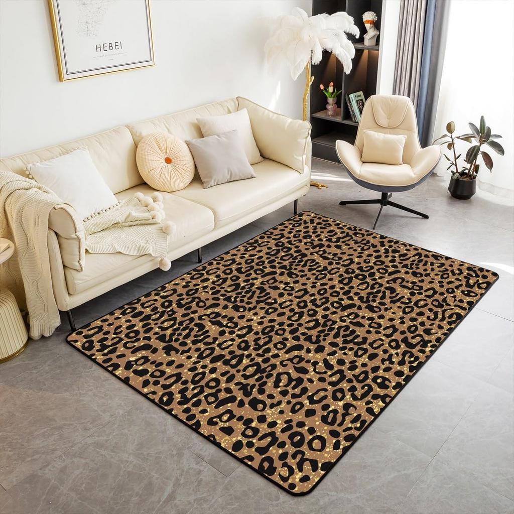 Kids Leopard Decor Carpet Area Rug Cute Pink Love Heart Living Room Rugs for Bedroom for Boys Girls Teens Modern Cheetah Indoor