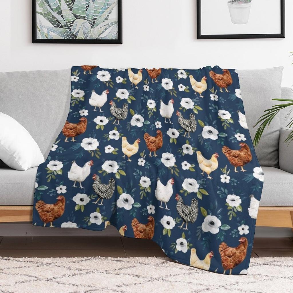 Watercolor Chicken Floral Farm Animals Country Chic Chickens Throw Blanket Luxurious Soft Blanket Holiday Gift for Family