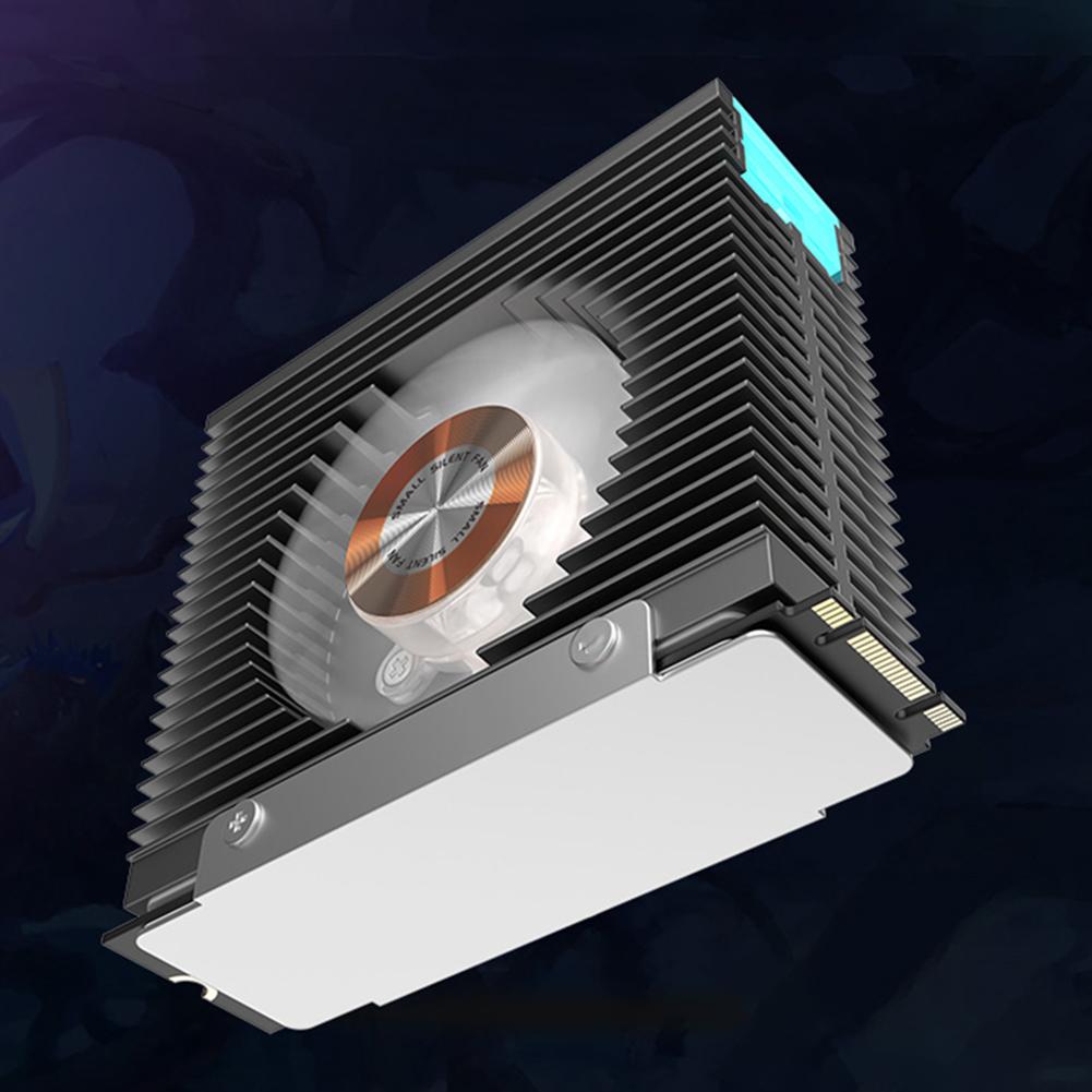 ARGB M.2 2280 SSD Heatsink Aluminum Alloy M.2 SSD Heatsink Cooler with 50MM PWM Dual Fan with Thermal Pad Radiator Heat Sink