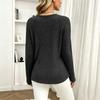 Women Fashion Casual Ribbed Knit Round Neck Long Sleeve Button Detail Top Pullover Shirt Slim Fit Lightweight Soft Fabric