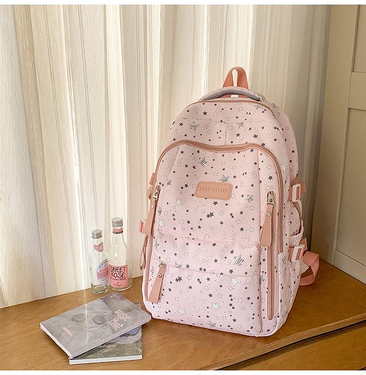 Women's Cute Star Print Korean Style Middle School Backpack - Campus Double Shoulder Bag