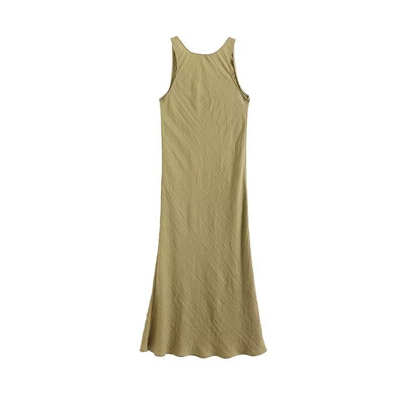Fashion Style 2024 New Fall Women's Clothing Easy Matching Sling Green Series Elegance Minimalist Style V Neck Vest Dress