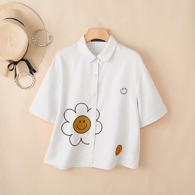 ZANZEA Blusa Casual de Mujer con Cuello Vuelto, Manga Corta Suelta y Estampado