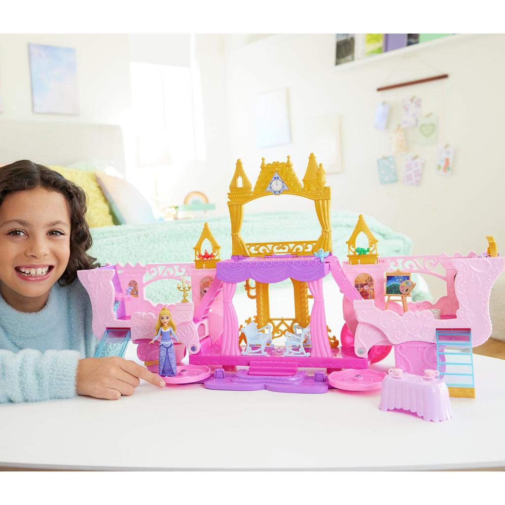 Disney/Disney Princess Pink Castle - Transforms Basha Into a Castle - Dress-Up Doll House with Princess Aurora Mini Doll, Ages 3 and Up, Pink, HWX17