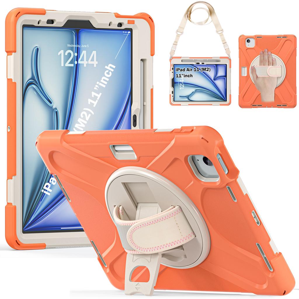 360 Rotating Stand Case Universal for IPad Air 11 2026 M4 2025 M3 2024 M2 Pro 11 2018-2022 Air 4 5 Hybrid Cover Shoulder Strap