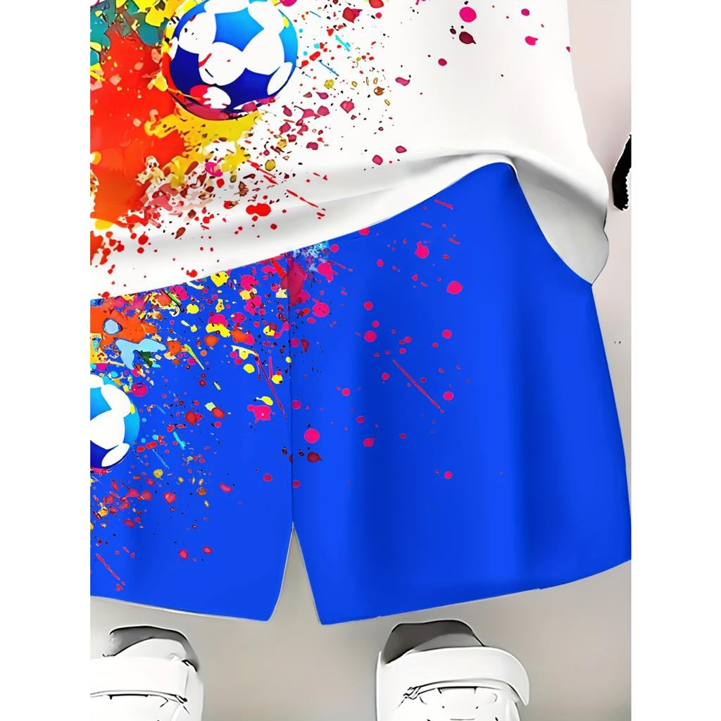 Boys Fashion 3D Printed Casual Pullover Short Sleeve Shorts  Sweatshirt, BoysOutdoor T-Shirt Shorts Se, Perfect for Outdoor