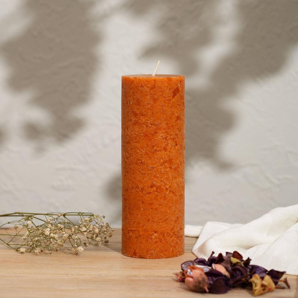 Grapefruit & Ginger Marble Pillar Candle Ochre Collection - Elegant Home Decor Accent