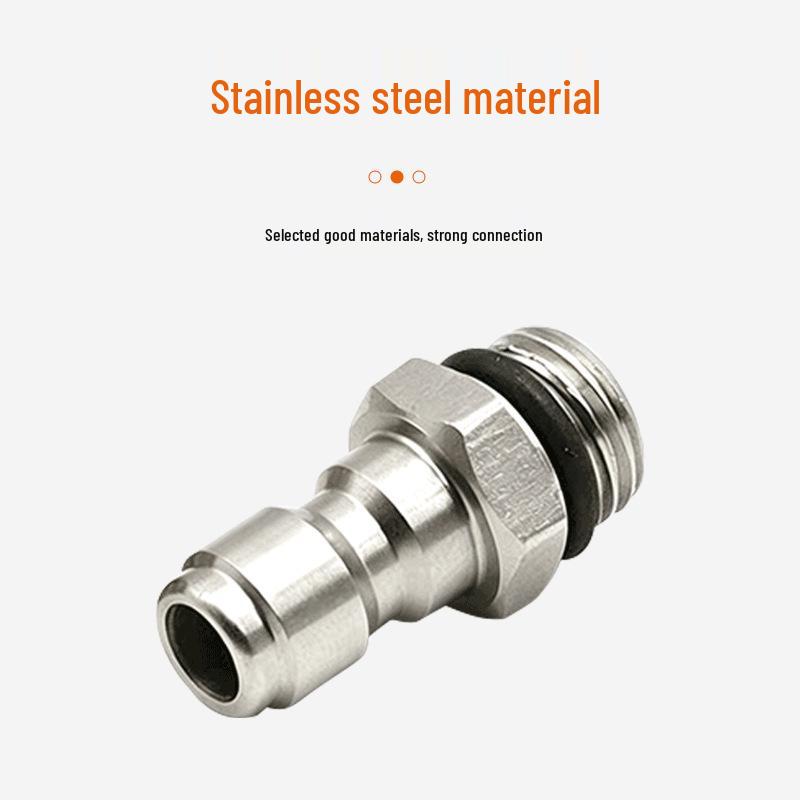 Stainless Steel High-Pressure Car Wash Water Gun Quick Connector, 14x1.5mm Male Thread