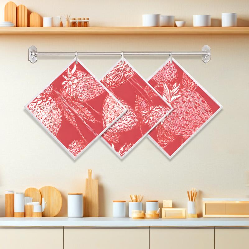 Cleaning Cloth Reusable Kitchen Dish Towels Eco-friendly Microfiber Red Strawberry Print Dishcloths Lint Free Washable Duster Rags Tea Towels 9*7inch