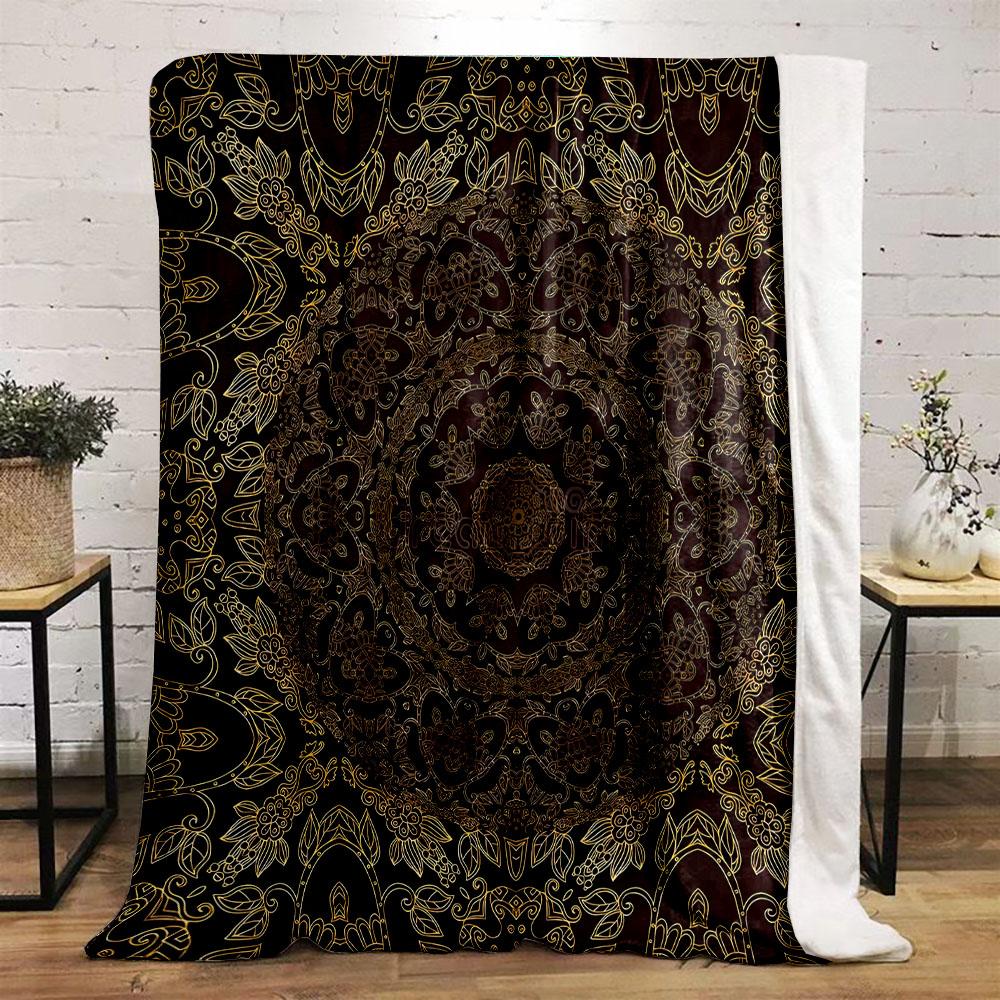 Mandala Pattern with Floral Elements Patterned flannel blanket perfect for the bedroom living room, sofa, or a little nap