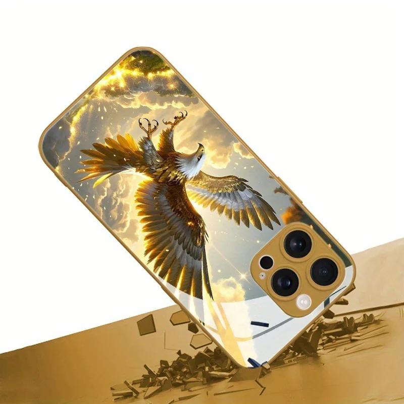 Luxury Eagle Pattern Electroplated Glass Phone Case for iPhone 17 16 15 14 Pro Max 13 12 11 16e 17 Air Shockproof Hard Cover