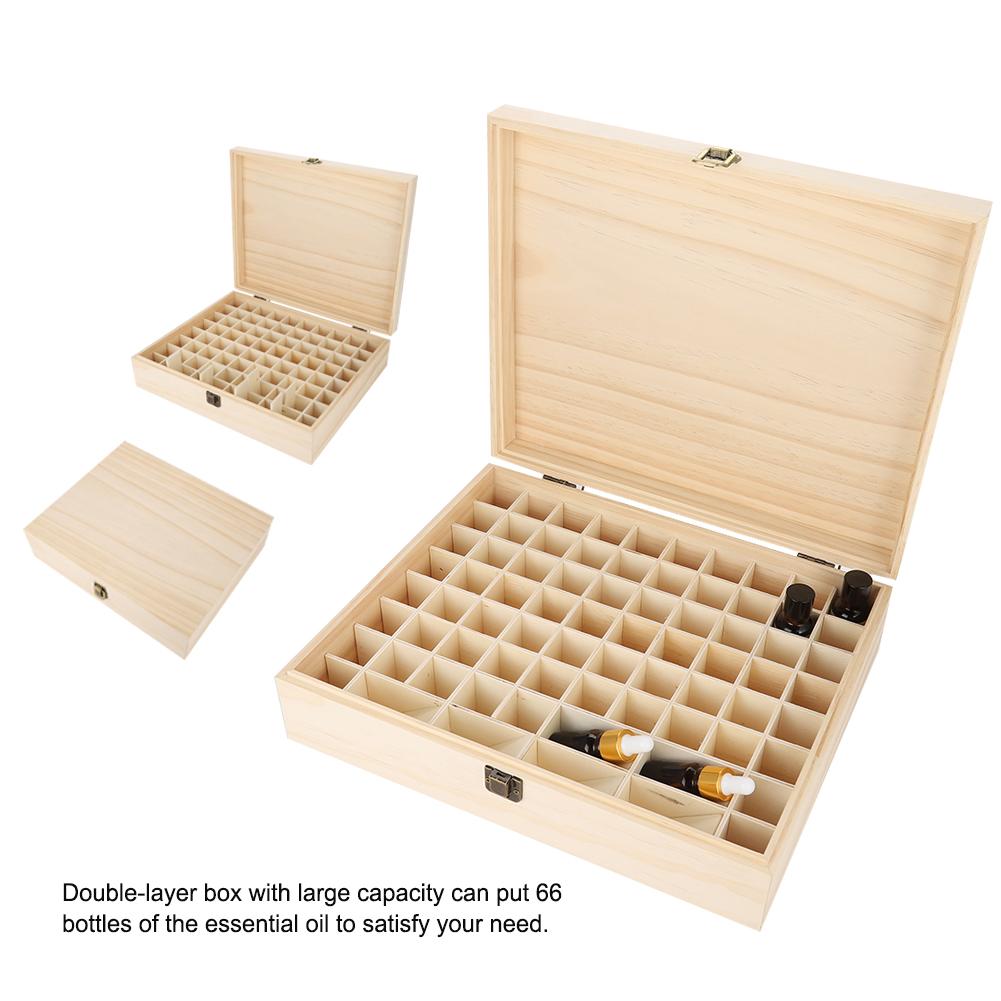 Natrual Single layer Wooden Large Essential Oil Storage Box Case Container 74 Bottles