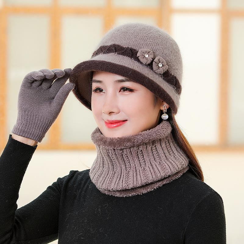 Thickened Rabbit Fur Knitted Wool Hat Women's Autumn and Winter Middle-aged and Elderly Basin Hat