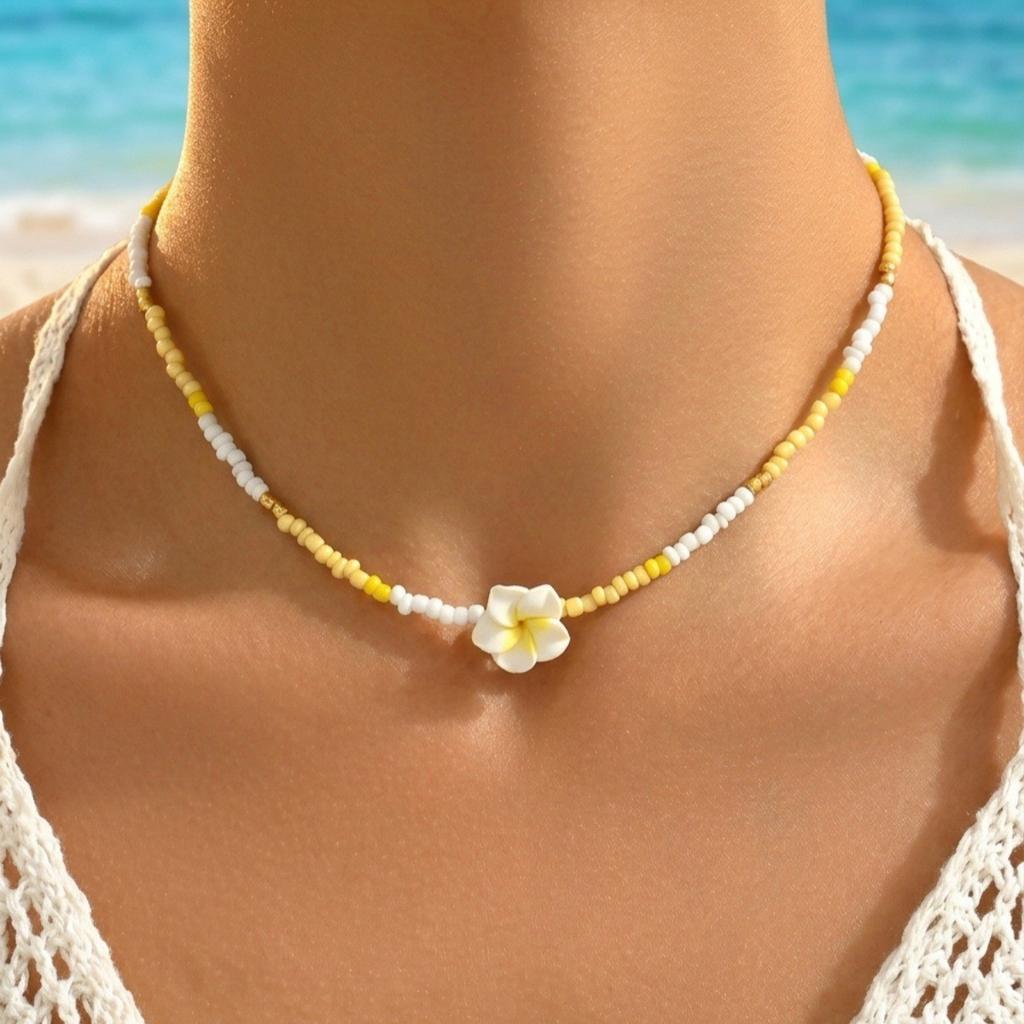 European and American Summer Fashion Necklace, Soft Pottery Flower Shell Bracelet, Woven Adjustment Anklet, Seaside Vacation Jewelry