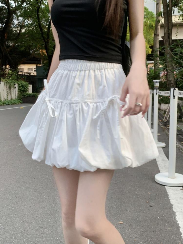 French Sweet Minority Design Sense Bow Flower Bud Skirt Female Autumn 2024 New High Waist Slim A-line Fluffy Casual Skirts