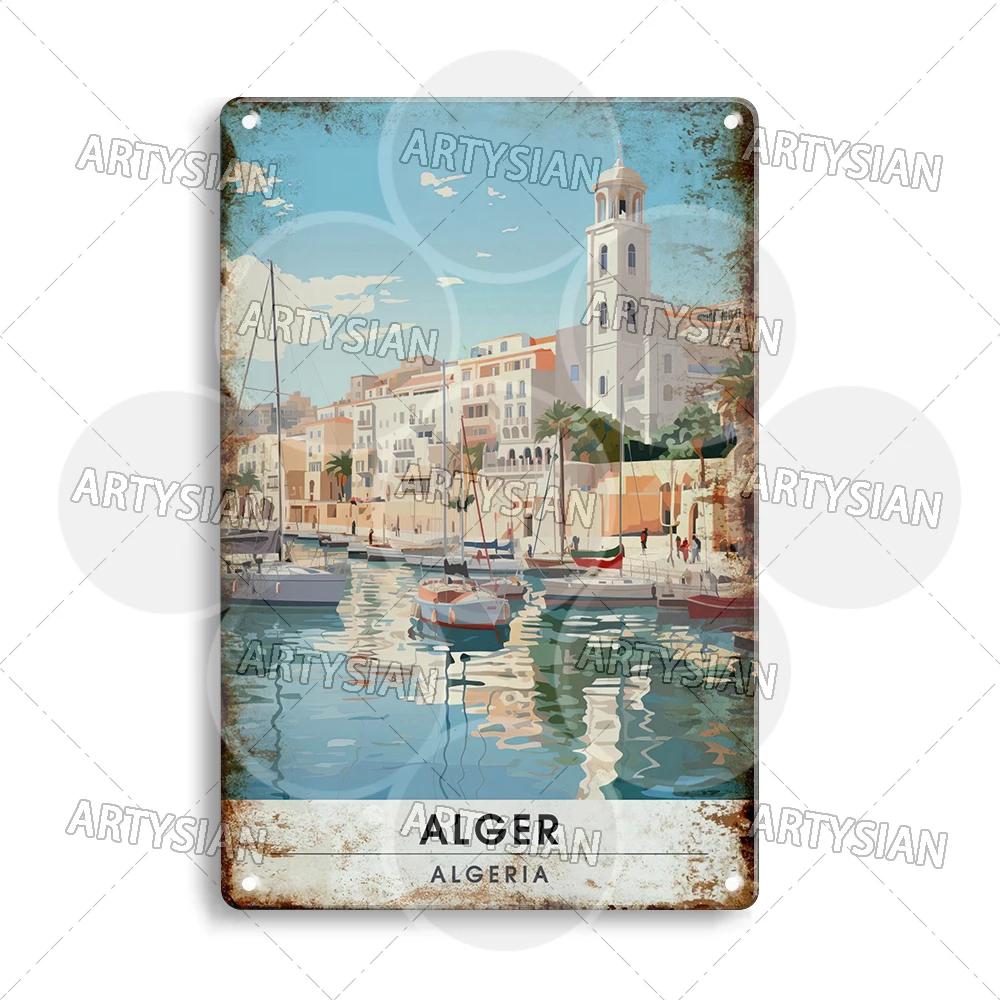 Maghreb Travel Cityscape Metal Sign Egypt Algiers Algeria Djerba Tunisia Marrakesh Morocco Alger Hoggar Oran Casablanca Agadir