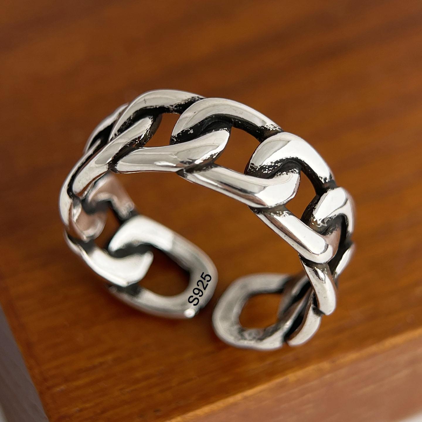 

925 Sterling Silver Rings for Women Couple Minimalist Handmade Simple Retro Chain Ring Fine Jewelry Gift Prevent Allergy resizable