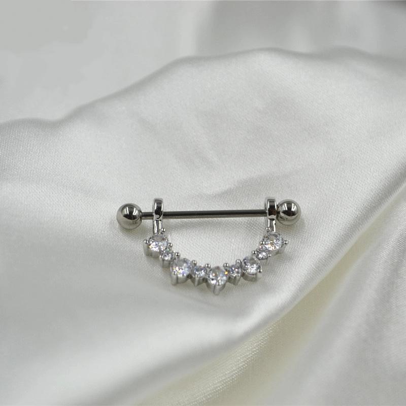2 Stück Chirurgisches Titan Gerader Barbell Zirkon Rund U-Form Brustwarzenringe Sexy Piercing Brustschmuck Damen Accessoires