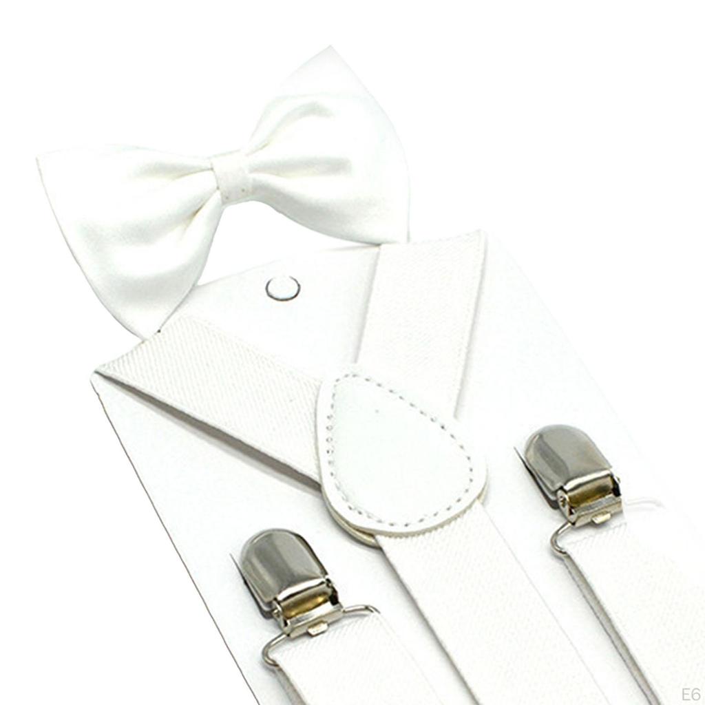 Kids Bow Tie Braces Y Back 3 Clips Adjustable Support for Formal Wear Party Jeans